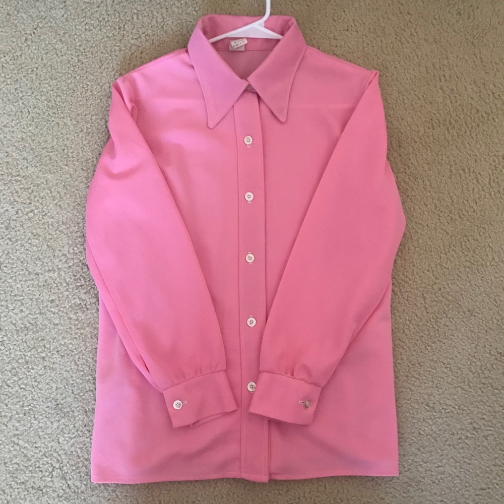 VINTAGE PASTEL PINK POLYESTER COLLARED SHIRT